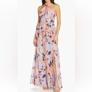 Adrianna Papell Floral Halter Maxi Dress Size 18 Pastel Wedding Guest Formal